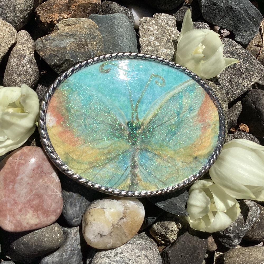 Vintage Glitter Butterfly Metal Belt Buckle